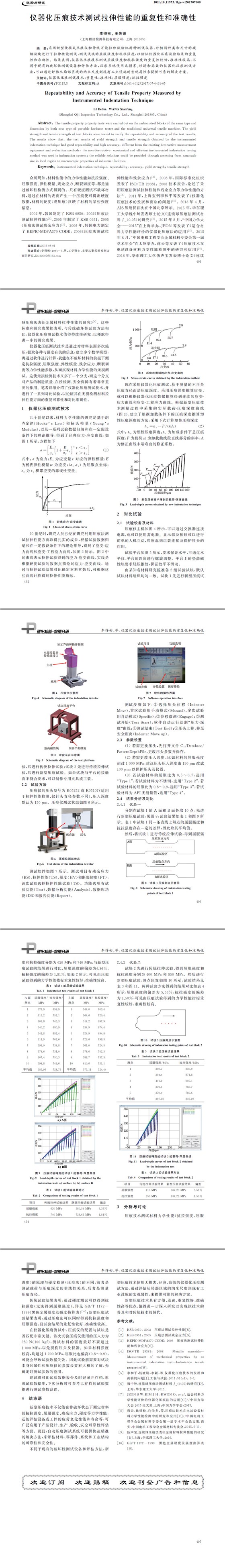 儀器化壓痕技術測試拉伸性能的重復性和準確性