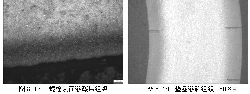 墊圈因硬度低進(jìn)行滲碳處理，滲碳處理后的滲碳組織見圖