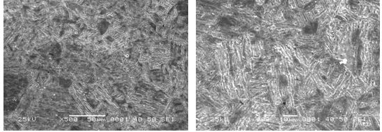 圖16-69 無(wú)裂紋件的組織形貌 500×圖16-70 無(wú)裂紋件的組織形貌 1000×