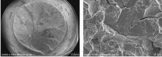圖12-61 斷口低倍形貌 圖12-62 裂紋起源處微觀形貌