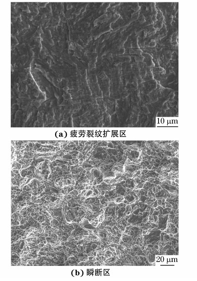 圖４ ３００M 鋼試樣疲勞斷口不同區(qū)域的SEM 形貌