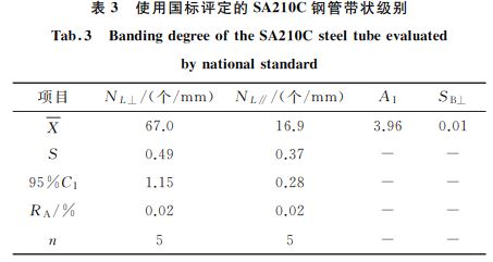 表３ 使用國(guó)標(biāo)評(píng)定的SA２１０C鋼管帶狀級(jí)別